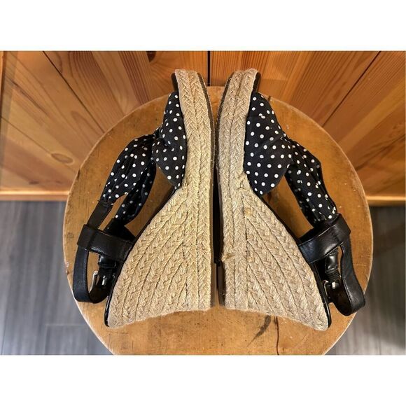 Laura Ashley KILBY Wedge Sandals Espadrilles Shoes black white dots SZ 7B - Picture 6 of 9